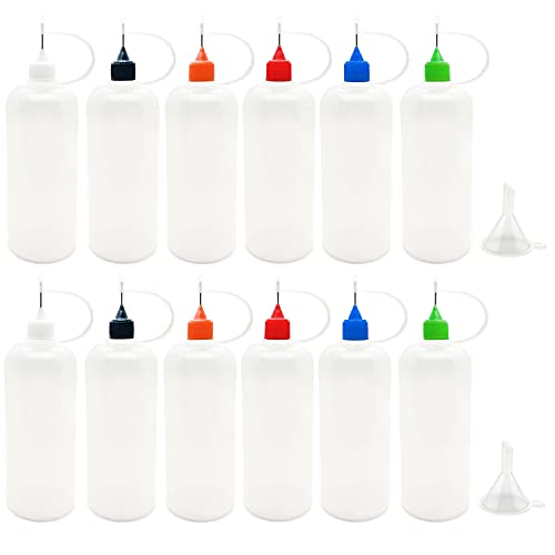 12 Pcs 4 Ounce Precision Tip Applicator Bottles, Multicolor Lids