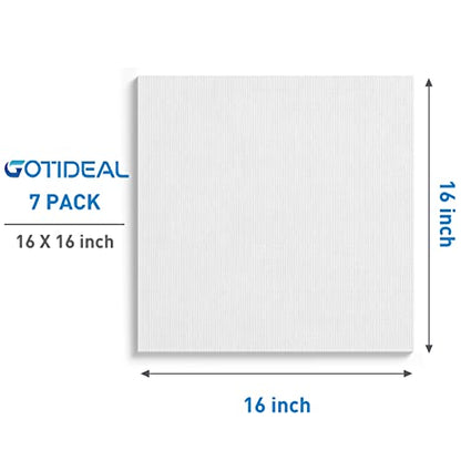 GOTIDEAL Stretched Canvases for Painting, 16x16 Inch Set of 7, Primed White - color: White, size: 16"x16"
