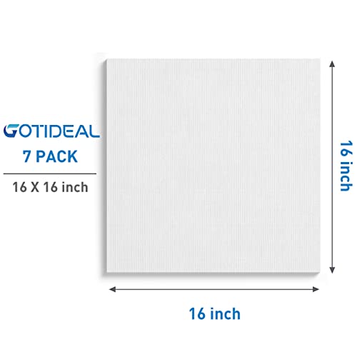 GOTIDEAL Stretched Canvases for Painting, 16x16 Inch Set of 7, Primed White - color: White, size: 16"x16"