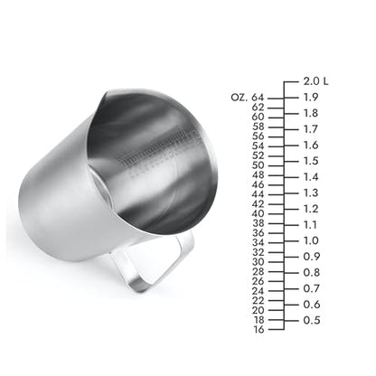 18/8 Stainless Steel Measuring Cup with Handle and Pour Spout, Heavy Duty Commercial Kitchen Measuring Pitcher for Restaurant, Bakery, Food Prep and Large Batch Cooking, 64 OZ (8 Cup, 2000 ML) - color: Flat Handle, size: 64 OZ (8 Cup, 2000 ML)