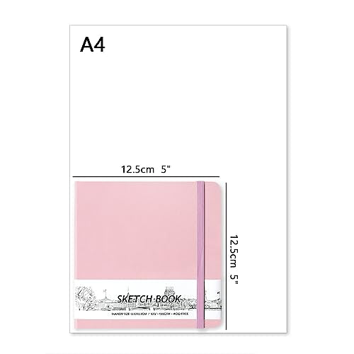 5" x 5" Hardcover Sketch Book,58 Sheets Small Mixed Media Pocket Sketch Pad | PU Cover,150 GSM Acid Free Artist Drawing Paper,Travel Journal Blank Notebook for Adults Sketching,Illustration.Pink - color: 150gsm PU-pink