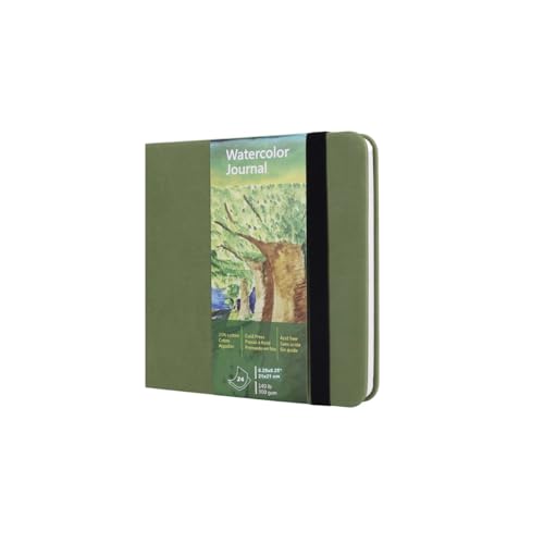 tumuarta Square Watercolor Journal, 8.25x8.25”, 140 LB, 300 GSM, Cotton Paper, Cold Press, 24 Sheets, 48 Pages, Watercolor Paper Sketchbooks for Use As Travel Mixed Media Pads On The Go (Green) - color: Green