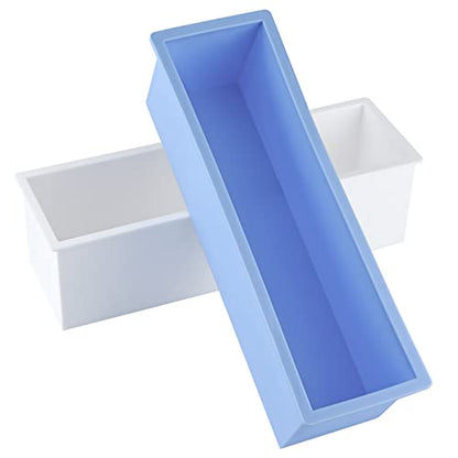 2 Pcs Loaf Soap Mold with Plastic Box, Flexible Silicone Rectangular Mold 42oz, Swirl Making Tool for DIY Soap, Handmade Candles, Resin Casting, Homemade Desserts (Blue) - color: Blue