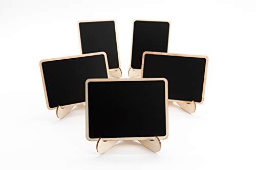DSTELIN 10 Pack Mini Chalkboards Signs with Easel Stand, Small Rectangle Chalkboards Blackboard, Wood Place Cards for Weddings, Birthday Parties, Message Board Signs and Event Decoration