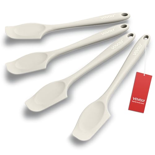 Mini Silicone Spatula, 8" Curved Small Spatula with Shallow Bowl, Khaki,4Pc | Seamless Jar Scraper for Cooking Baking, Wet Pet Food Spoon Spatula, Rubber Jar Scraper, BPA-Free,Dishwasher Safe - color: Khaki