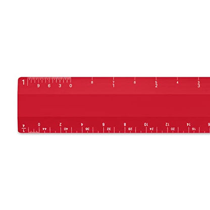 Alumicolor Architect 6 inch Ruler Scale w/ 4 Bevel Design for Drawing, Drafting & Engineering, Calibrations Divided by (1/8, 1/4), (1/2, 1), (3/8, 3/4), (3, 11/2), Red - color: Red