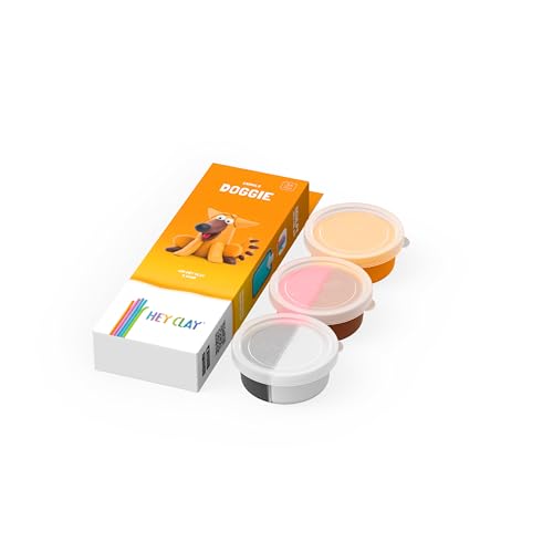 Hey Clay Animals - Claymate Doggie - Colorful Modeling Air Dry Clay for Kids - Air Dry Clay Kit 3 Cans with Fun Interactive App - color: Doggie