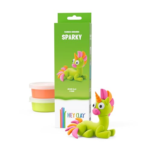 Hey Clay - Modelling Air-Dry Clay with Fun Interactive App - Sparky, Series Rainbow Unicorns, 3 cans - color: Sparky