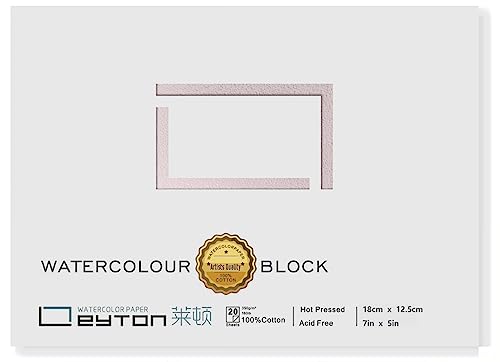 Non-Warping 100% Cotton Watercolor Paper Block - 20 Sheets of 160lb/350gsm Hot Press Water Color Art Supplies for Wet, Dry, and Mixed Media Painting, for Watercolor, Gouache, Acrylic (7 x 5'') - color: Hot Press White, size: 7 x 5''