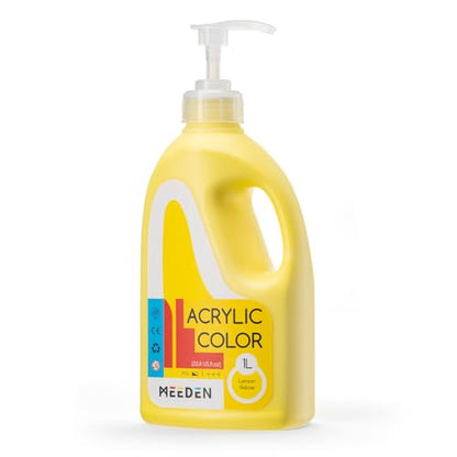 MEEDEN Lemon Yellow Acrylic Paint: 1 L /33.8 oz Satin Liquid Paint with Pump Lid - Soft Body Art Paints for Canvas, Studio, School, Wall & Poured Paintings - color: Lemon Yellow