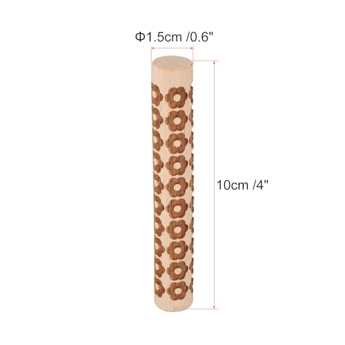 HARFINGTON Wood Clay Roller 4" Flower Pattern Rolling Pins Wood Rollers Pottery Tools Wood Grain Texture Rollers for Clay Baking Dough Playdough DIY - style: Flower