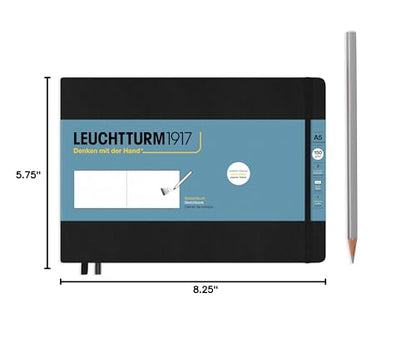 Leuchtturm1917 - Medium Landscape Hardcover Sketchbook (Black) - 112 Pages of 150g/m² Paper - color: Black, size: Medium Landscape (A5)