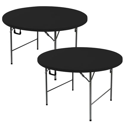 Round Fitted Tablecloth with Elastic-Black Spandex Table Covers 60 Inch | 2 Pack Spandex Stretch Windproof Washable Round Folding Banquet Tablecloths 5ft-Party Event Outdoor Wedding Trade Show Dining - color: Black, size: 60'' Round | 2 Pack