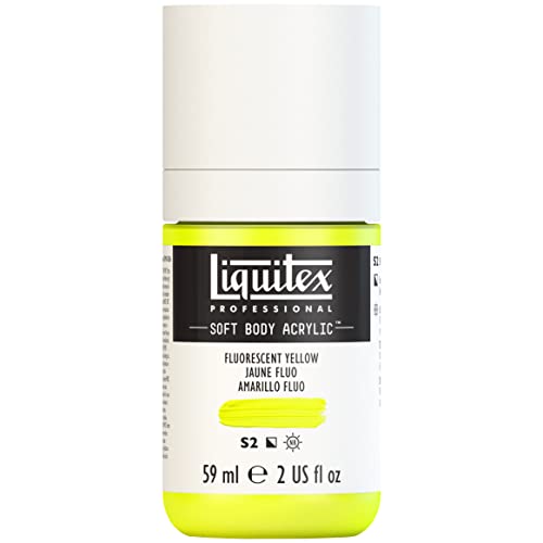 Liquitex Soft Body Acrylic Paint, 2-oz Bottle, Fluorescent Yellow | Low Viscosity, Highly Pigmented, Satin Finish, Retains Subtle Brush Strokes, Great Surface Coverage, Highly Versatile - color: Fluorescent Yellow, style: 2-oz Bottle