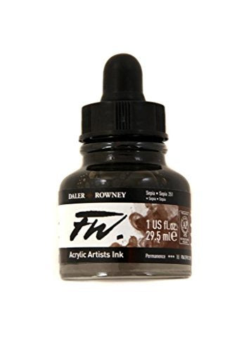 Daler-Rowney FW Acrylic Ink Bottle Sepia - Versatile Acrylic Drawing Ink for Artists and Students - Permanent Calligraphy Ink - Archival Ink for Illustrating and More - color: Sepia
