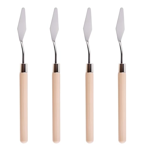 4 Pcs Palette Knife, #1 Pointed Head Spatula, Basswood Handle