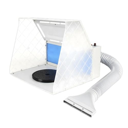 JOYABEST Airbrush Spray Booth with Fan, LED Light & Turntable for Models | Adjustable fan with 8 LED lights. 360° turntable. 5ft exhaust hose included. 2-layer filter traps fumes. For hobby,miniatures