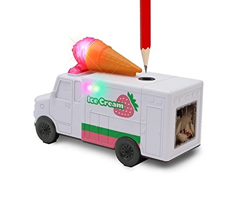 Amazeko Electric Pencil Sharpener with Ice Cream Lights and Music for Kids. Great for Back to School, Birthdays, and Holidays (Strawberry)