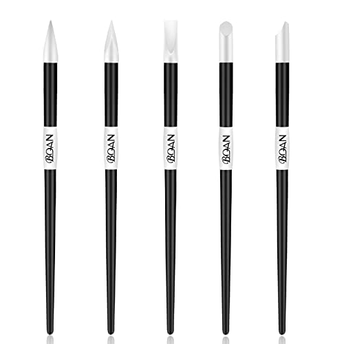 BQAN Silicone Nail Art Pen 5Pcs Black for Sculpting, Drawing & Shaping | Soft Silicone Tips | 3D Sculpting | Chrome Powder | Foil Carving Drawing | Precision Shaping | Gel & Acrylic Nail Art - color: Black