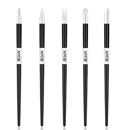 BQAN Silicone Nail Art Pen 5Pcs Black for Sculpting, Drawing & Shaping | Soft Silicone Tips | 3D Sculpting | Chrome Powder | Foil Carving Drawing | Precision Shaping | Gel & Acrylic Nail Art - color: Black