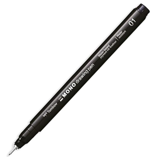 Tombow MONO Drawing Pen Fineliner - Water and Light Resistant - 0.05/0.1/0.2mm - Black Ink - Pack of 3 In Envelope Gift Packaging