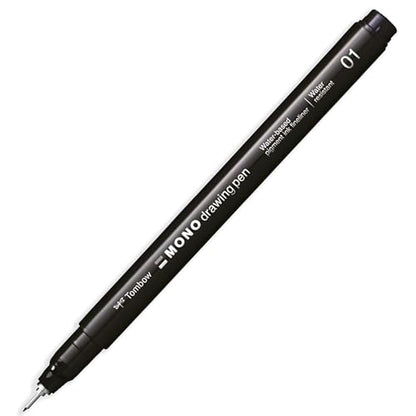 Tombow MONO Drawing Pen Fineliner - Water and Light Resistant - 0.05/0.1/0.2mm - Black Ink - Pack of 3 In Envelope Gift Packaging
