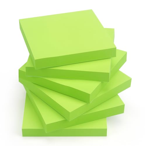 OSBOO Sticky Notes 3x3 with Bright Colors, 6 Pads 100 Sheets/Pad (Green) | Bright Green Self-Stick Notes Pads, 600 Sheets Total, Easy to Stick and Remove, Perfect for Office, School and Home - color: Green