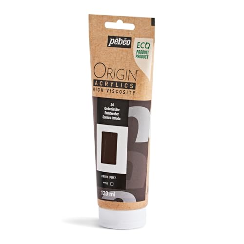 PEBEO Origin Acrylics 120ml Matte Acrylic Paint, Burnt Umber | Warm deep brown for wood tones and rich natural darks - high-viscosity matte acrylic paint in a 120 ml eco-tube. - color: Burnt Umber