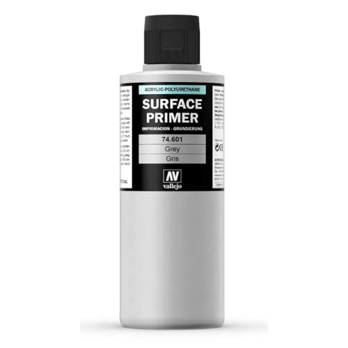 Vallejo - Surface Primer Color | Grey Acrylic Primer 200 ml (6.76 fl.oz.) | Matte Finish and Fast Drying | Perfect for Airbrushing and Great Adhesion to Figurines and Scale Models - style: Grey Primer 200 ml. (6.76 fl.oz.)