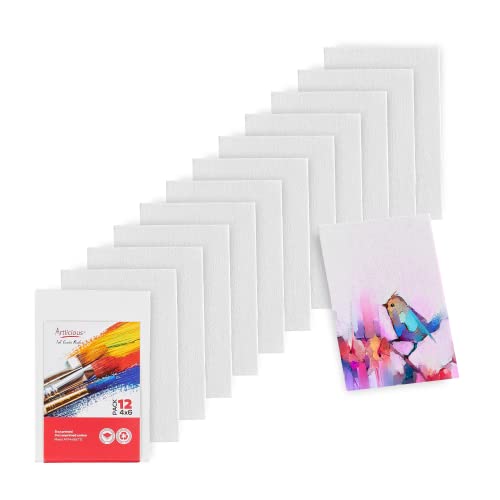 Artlicious Small Canvases for Painting - Pack of 12, 4 x 6 Inch Blank White Canvas Boards - 100% Cotton Art Panels Mini Canvas Bulk for Oil, Acrylic & Watercolor Small Canvas for Painting - size: 4x6" - 12Pcs
