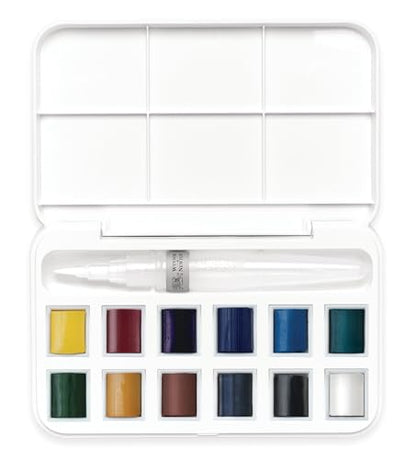 Winsor & Newton Cotman Watercolor Paint Set, 12 HP Water Brush Pocket Set - style: 12 Half Pan Water Brush Set