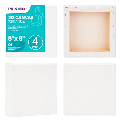 AUREUO 8x8 Inch Gallery Wrapped Canvas - 1.5 Inch Depth 4 Pack - 10 Oz Triple Gesso Primed 100% Cotton Square White Artist Canvases for Acrylic & Oil Paints - size: 8"x8" Gallery