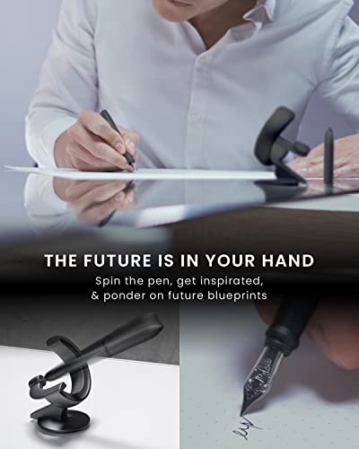 novium Hoverpen Future - Luxury Fountain Pen, Schmidt Nib (Fine), Converter, Extra Refill, Futuristic Aesthetic, Aerospace Metal, Best Pen Gift Set for Men & Women (Deep Black) - color: Deep Black, style: Fountain Pen
