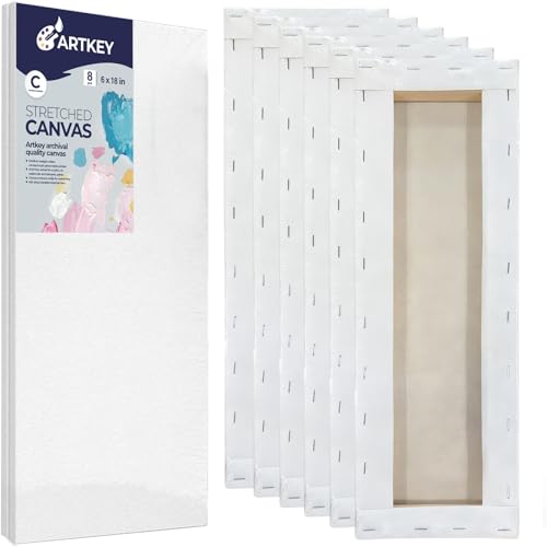 Artkey Canvases for Painting 6 x 18 Inch 8 - Pack, 5/8" Profile Stretched Canvas - 10 oz Triple Primed, 100% Cotton White Blank Canvas - Art Paint Canvases for Acrylic Oil Paint - size: 6"x18"(8-Pack), style: Studio