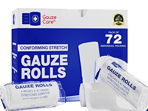 Gauze Rolls Pack of 72 – Premium Quality Lint and Latex-Free 4 inches x 4.1 Yards Conforming Stretch Bandages Designed for Effective Wound Care & Comfort - Ideal for use as a Mummy wrap - size: 4 Inch - 72 Rolls