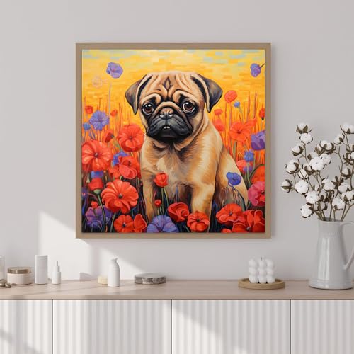 Artunion Framed Paint by Numbers Kit for Adults Beginners & Kids Ages 8-12,Pug Dog Paint by Number with Frame,Dog Animal Paint by Numbers Kit on Canvas 10 * 10 Inch Without Easel - color: ZXT-326-F