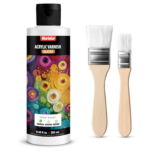 Nariolar Gloss Varnish for Acrylic Painting 8.5 fl oz /250 ml Fast Drying | Non-Yellowing, Anti-Crazing, Ultra High Gloss Finish, Durable Protection for Artists - style: 8.5 oz