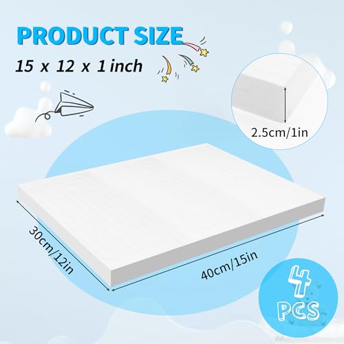 LuckyFoam White 4 Pack 15x12x1 inch Foam Sheets 1 Inch Thick | Polystyrene Rectangles XPS Foam Board Craft for Insulating DIY Modeling Art Supplies - color: white, size: 15x12x1 inch 4pcs