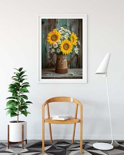 DDGEMART 5D Diamond Painting Kit, Rustic Sunflower and Daisy Farmhouse Still Life Art for Adults & Beginners, Full Drill Gem Art for Home Wall Decor, 12 x 16 Inch - color: Rustic Sunflowers