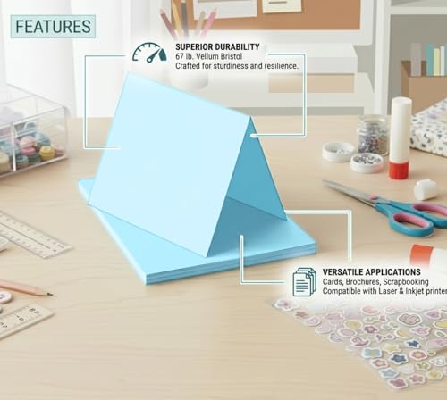 Vellum Bristol Cover 67 Pound, Smooth Finish, 250 Sheets Pack. – Premium Heavyweight Cardstock for Crafting, Printing, and Professional Projects, Acid-Free. (1, Blue, 8.5"x11") - color: Blue, size: 8.5"x11"