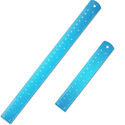 Stainless Steel Ruler and Metal Rule Kit with Conversion Table (Blue, 12 Inch, 6 Inch)