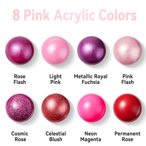 AUREUO Pink Acrylic Paint Set - 8 Hot Pink Colors x 0.71 Fl Oz / 21ml - color: 8 Pink Colors, size: 0.71 Fl Oz (Pack of 8)