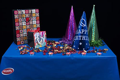 Neatiffy Disposable Plastic Tablecloth Roll | Indoor/Outdoor Table Cloth | Table Cover Roll for Rectangle, Square, Round Tables | Picnic, Party, Banquet, Birthdays, Weddings -54 in x 108 ft-Royal Blue - color: Royal Blue