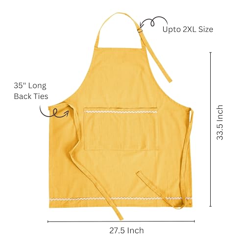 FINGERCRAFT Apron, Dual Pocket, Adjustable Tie, Multipurpose Washable Bib Apron for Home, Kitchen, Chef and Professionals - color: Yellow
