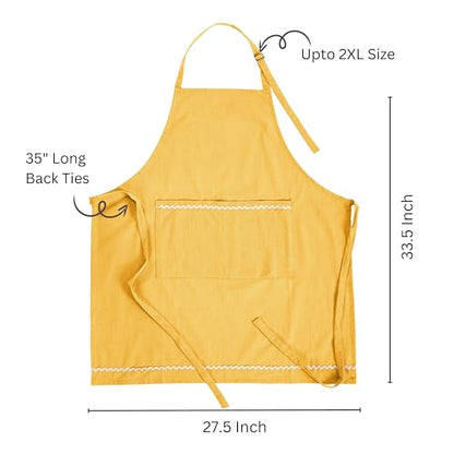 FINGERCRAFT Apron, Dual Pocket, Adjustable Tie, Multipurpose Washable Bib Apron for Home, Kitchen, Chef and Professionals - color: Yellow