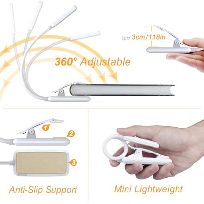 Gritin 9 LED Rechargeable Book Light for Reading in Bed | Eye Caring 3 Color Temps,Stepless Dimming Brightness,80 Hrs Runtime Small Lightweight Clip On Book Reading Light-‎White - color: ‎White