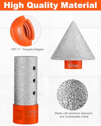 3 PCS Diamond Beveling Chamfer Bits Set, with 5/8-11 Thread Adapter | Tile Cone Grinder Bit, 1" Diamond Drill Bits for Hole Enlarging Trimming Grinding in Tile, Marble, Glass, Granite,Ceramic