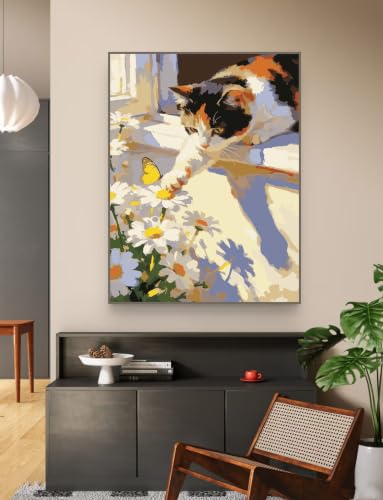 ZRIZQ Paint by Numbers Kit for Adults Beginners,Swans DIY Painting Set,Relaxing Creative Craft Activity,16x20 Inch - color: 16"X20"Rolled Canvas-Cat 3