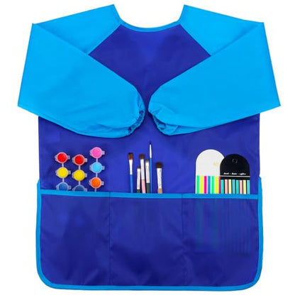 Zkptops Kids Art Smock Waterproof Kids Painting Aprons Toddler Art Smocks Kid Paint Smock with Long Sleeve 3 Roomy Pockets for Age 3-7 Years(Blue) - color: Y 1 Pack Blue
