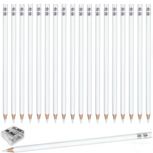 Adhere 25pcs Checking Pencils Erasable colored Pencils Pre-Sharpened #2 HB,for Checking Tests Grading,Map Coloring, editing Office Favors,including a Free sharpener. (White) - color: White